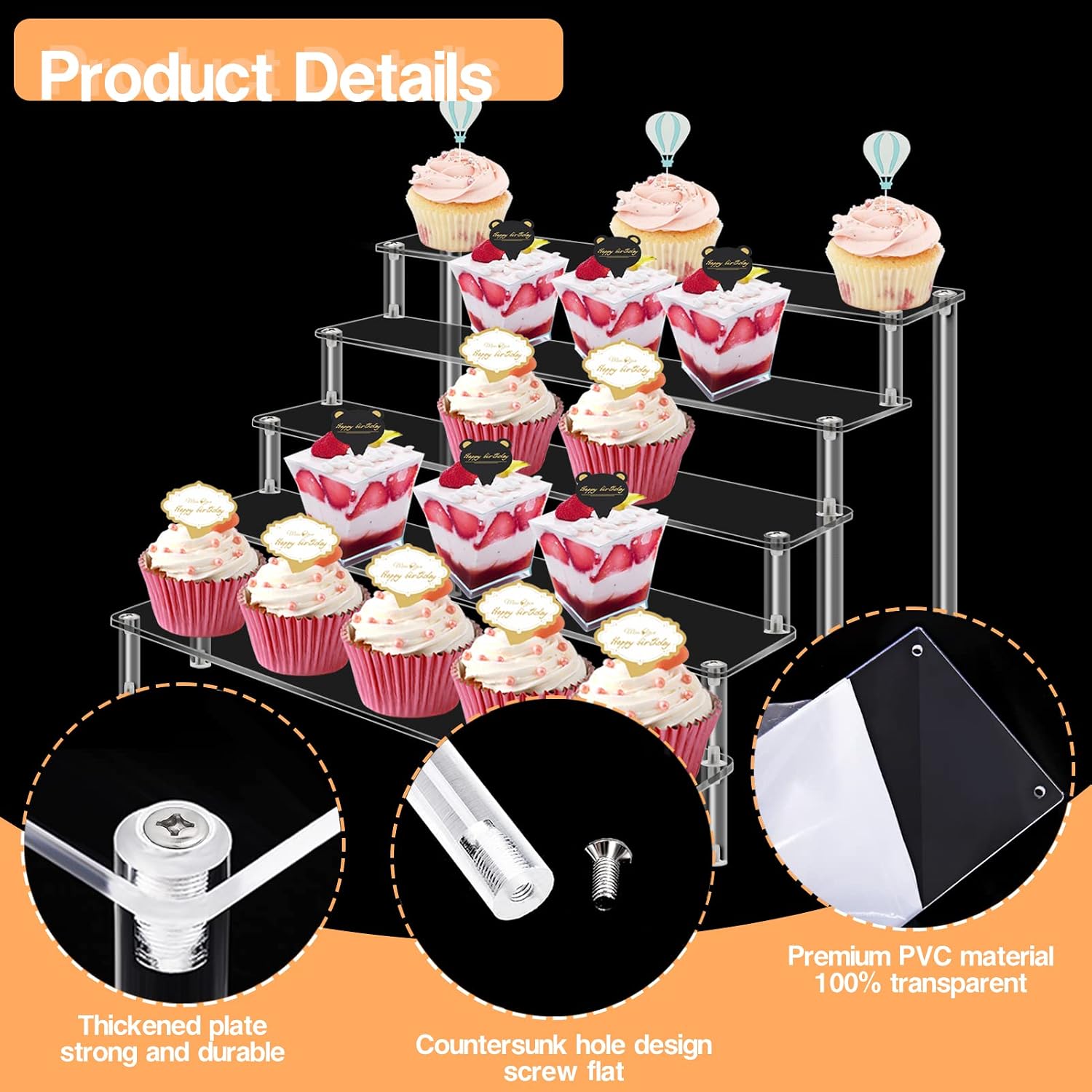 Aldernest 2Pcs Acrylic Risers Display Stand 5 Tier Clear Display Shelf, 1.47 kg