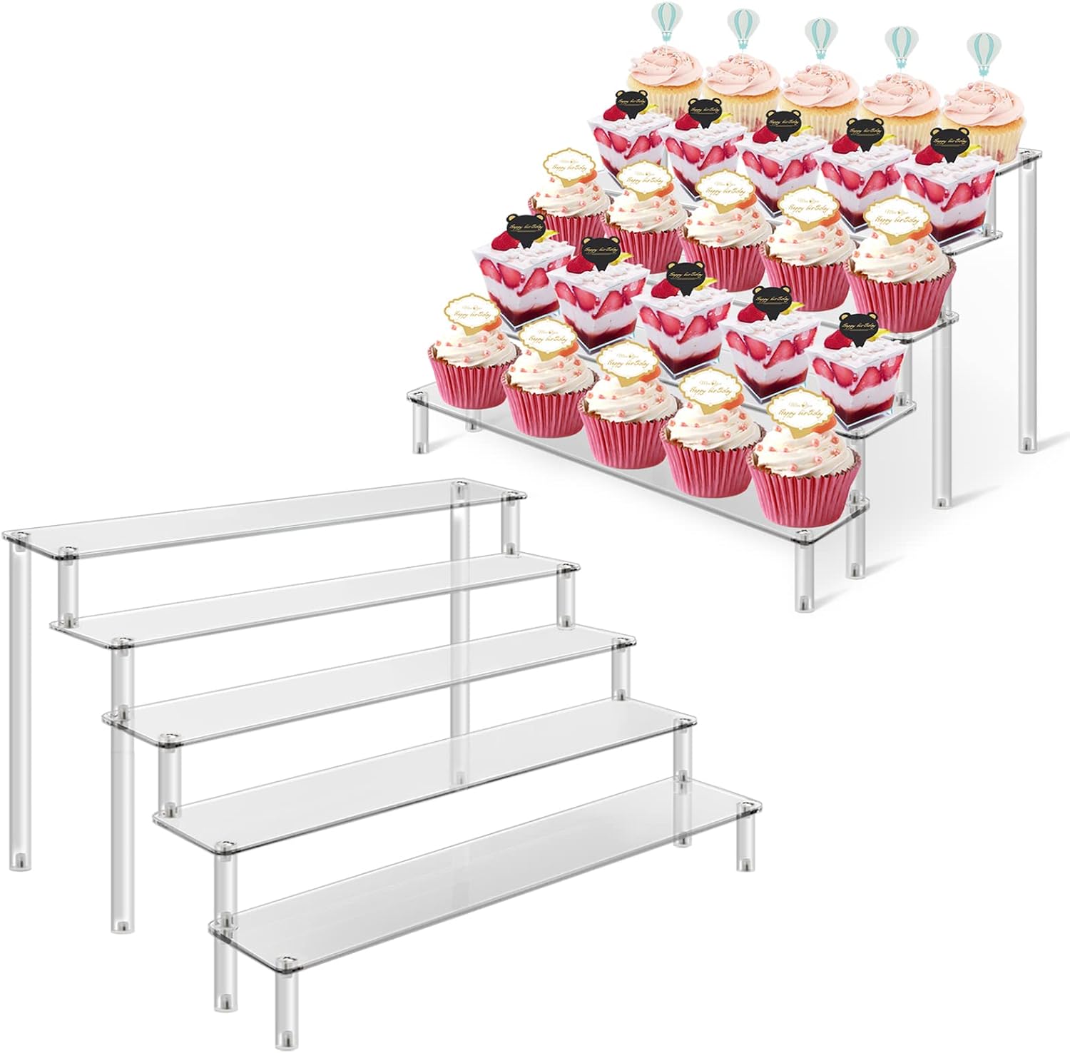 Aldernest 2Pcs Acrylic Risers Display Stand 5 Tier Clear Display Shelf, 1.47 kg