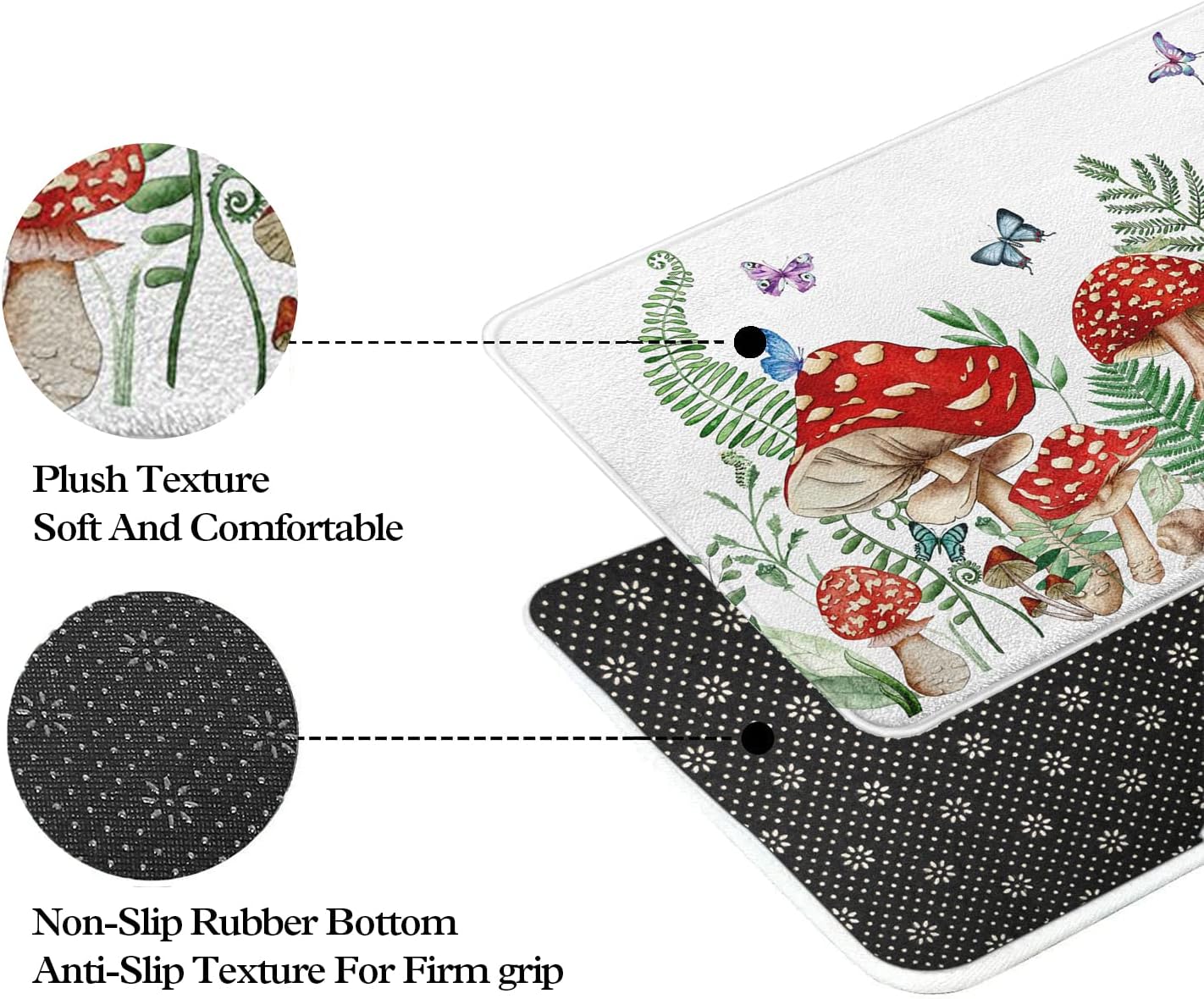 Aldernest Mushroom Imitation Cashmere Bathroom Mat Rug - Rubber Non-Slip Absorbent Soft Bathroom Rug for Tub Shower Sink, 17" W x 27" L