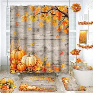 Aldernest Fall Bathroom Sets with Shower Curtain and Rugs, Thanksgiving Maple, 72"W x 72"L (Pack of 4)
