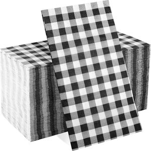 Aldernest 100 Pack Black and White Gingham Napkins, 3-Ply Disposable Paper Napkins, Large