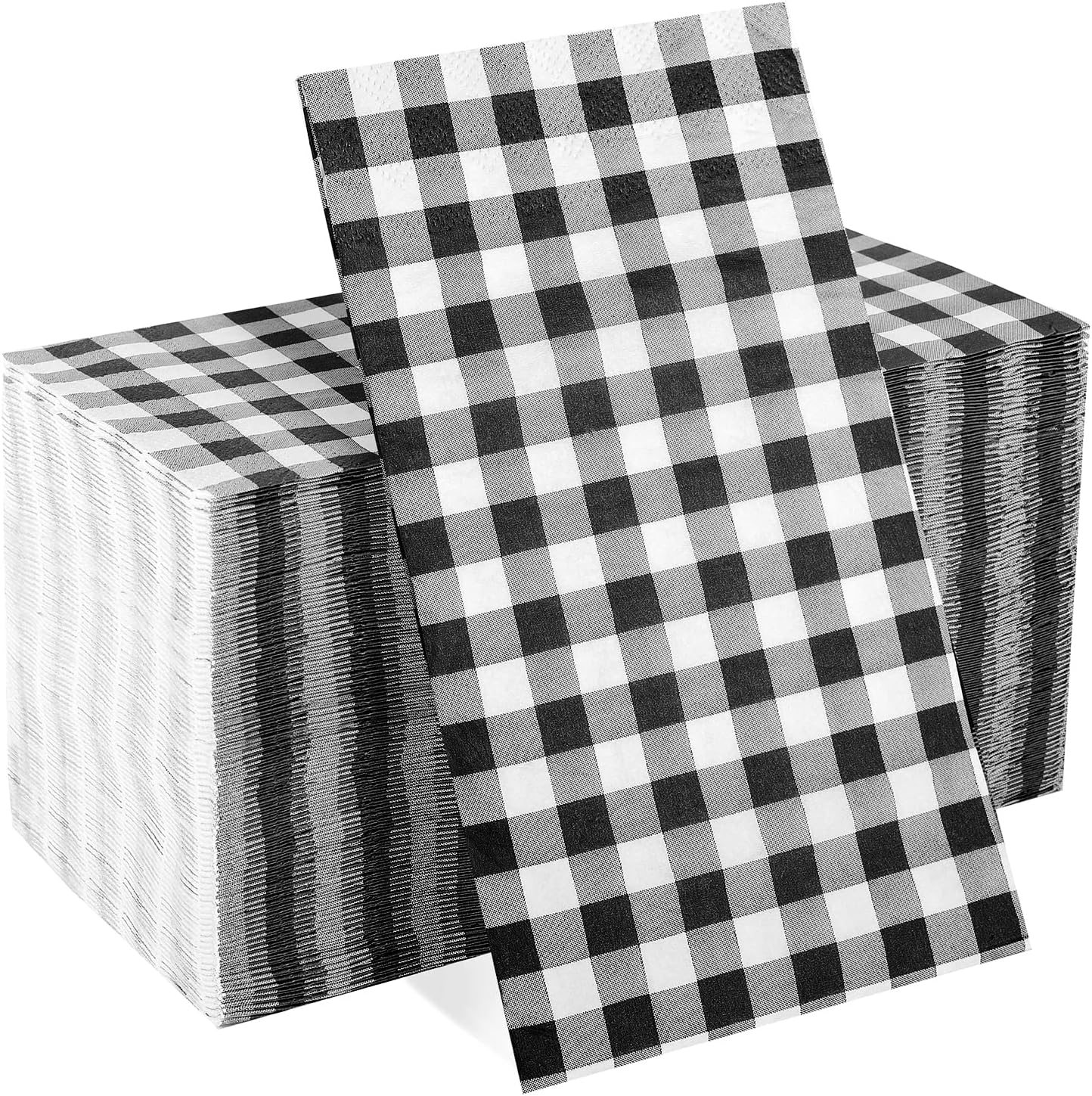 Aldernest 100 Pack Black and White Gingham Napkins, 3-Ply Disposable Paper Napkins, Large