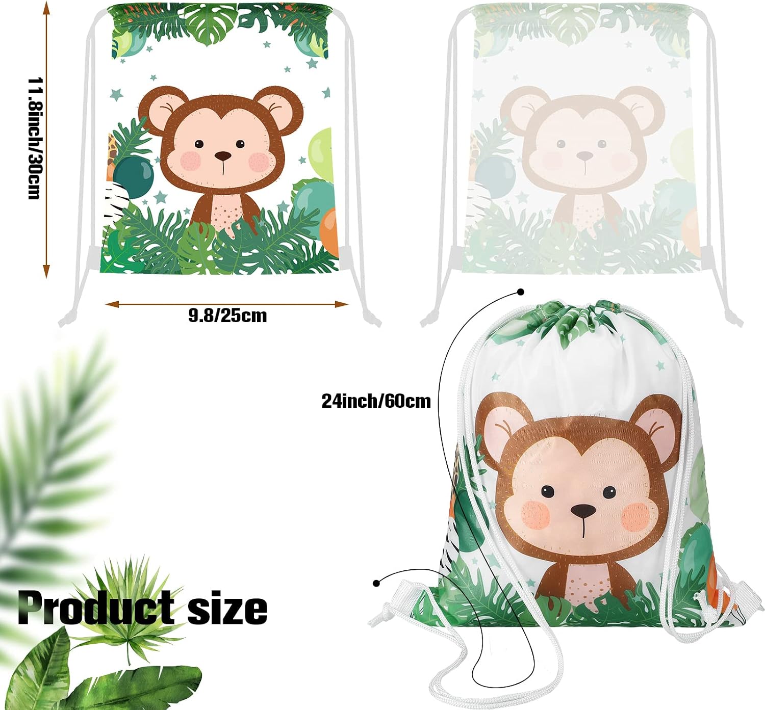 Aldernest 18 Pack Safari Goodie Drawstring Bags, Kids Jungle Party Favors, 1.1 pounds, green