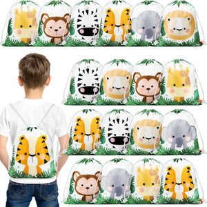 Aldernest 18 Pack Safari Goodie Drawstring Bags, Kids Jungle Party Favors, 1.1 pounds, green