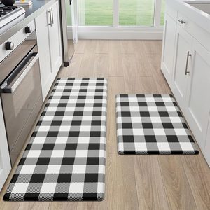 Aldernest 2PC Kitchen Mats for Floor, Buffalo Plaid Kitchen Rugs Anti Fatigue, Black