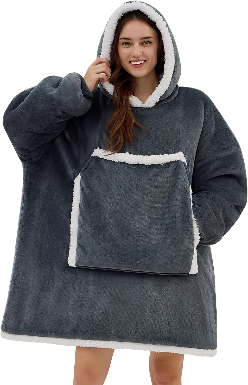 Ashenby Wearable Blanket Hoodie, Birthday Gifts for Women Men Mom, 1.12 kg, Adult, Grey
