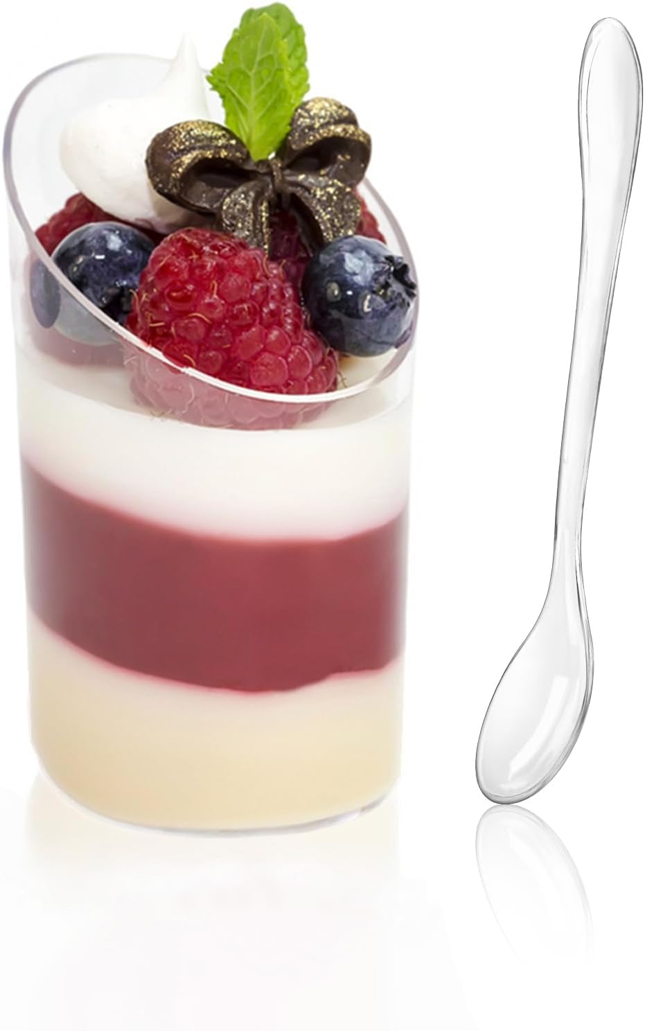Aldernest 100 Pack 2.2 oz Mini Dessert Cups with Spoons, Clear