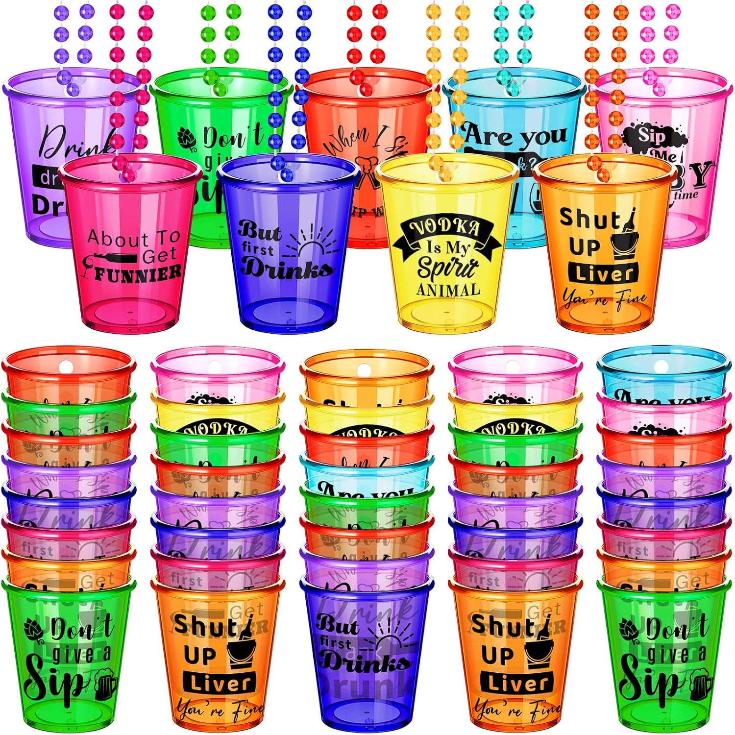 Aldernest 27 Pcs Shot Glass Necklaces Cups Bulk Plastic Shot Glass, 1.6 pounds, 1.38 inches (width) x 2.24 inches (height)