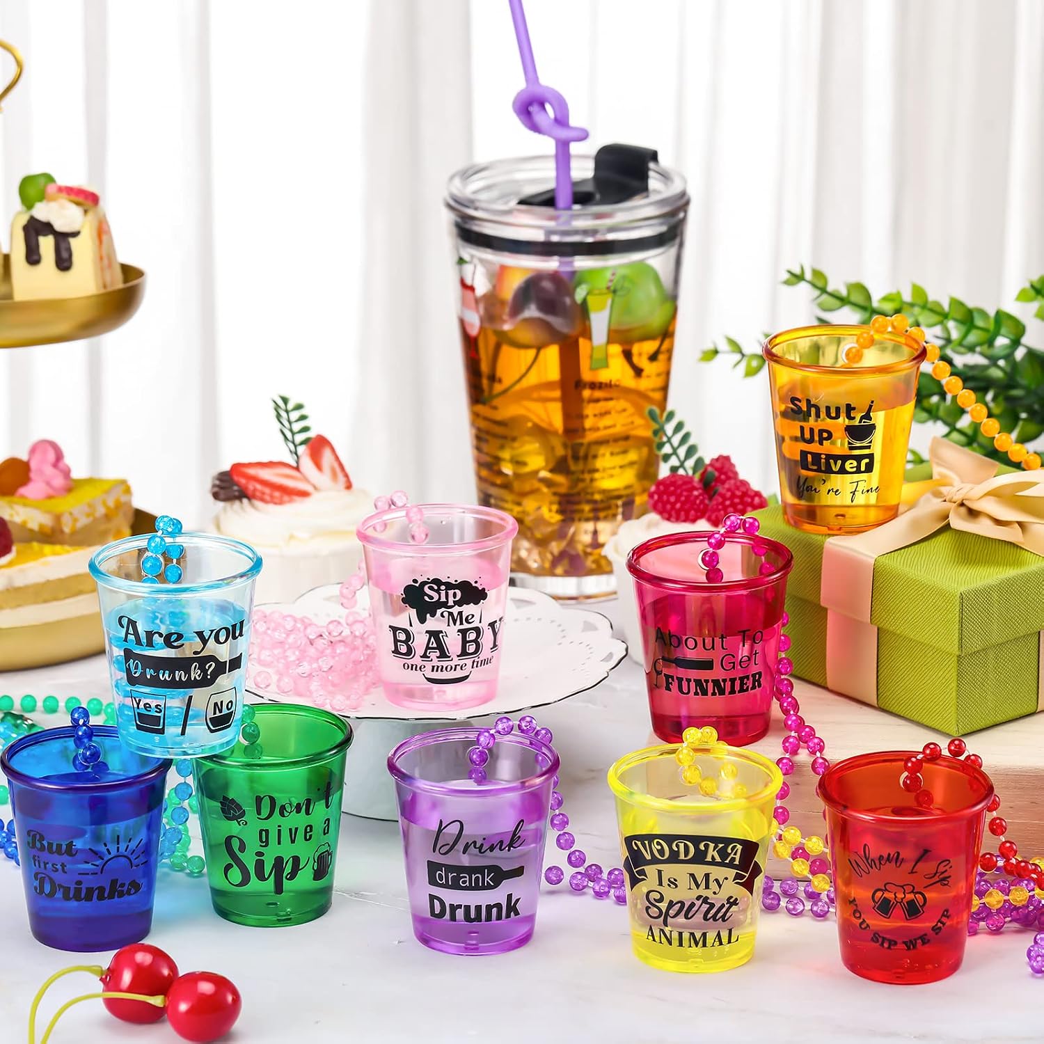 Aldernest 27 Pcs Shot Glass Necklaces Cups Bulk Plastic Shot Glass, 1.6 pounds, 1.38 inches (width) x 2.24 inches (height)