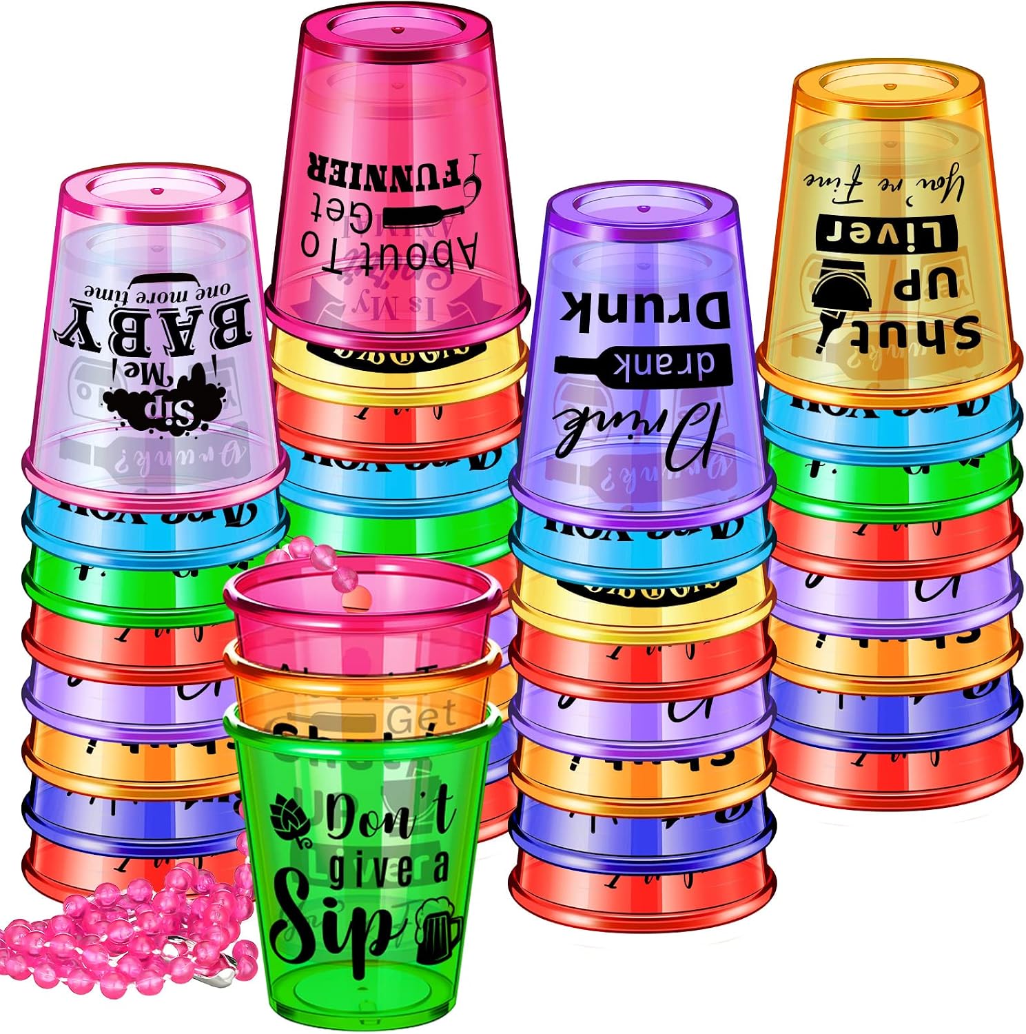 Aldernest 27 Pcs Shot Glass Necklaces Cups Bulk Plastic Shot Glass, 1.6 pounds, 1.38 inches (width) x 2.24 inches (height)
