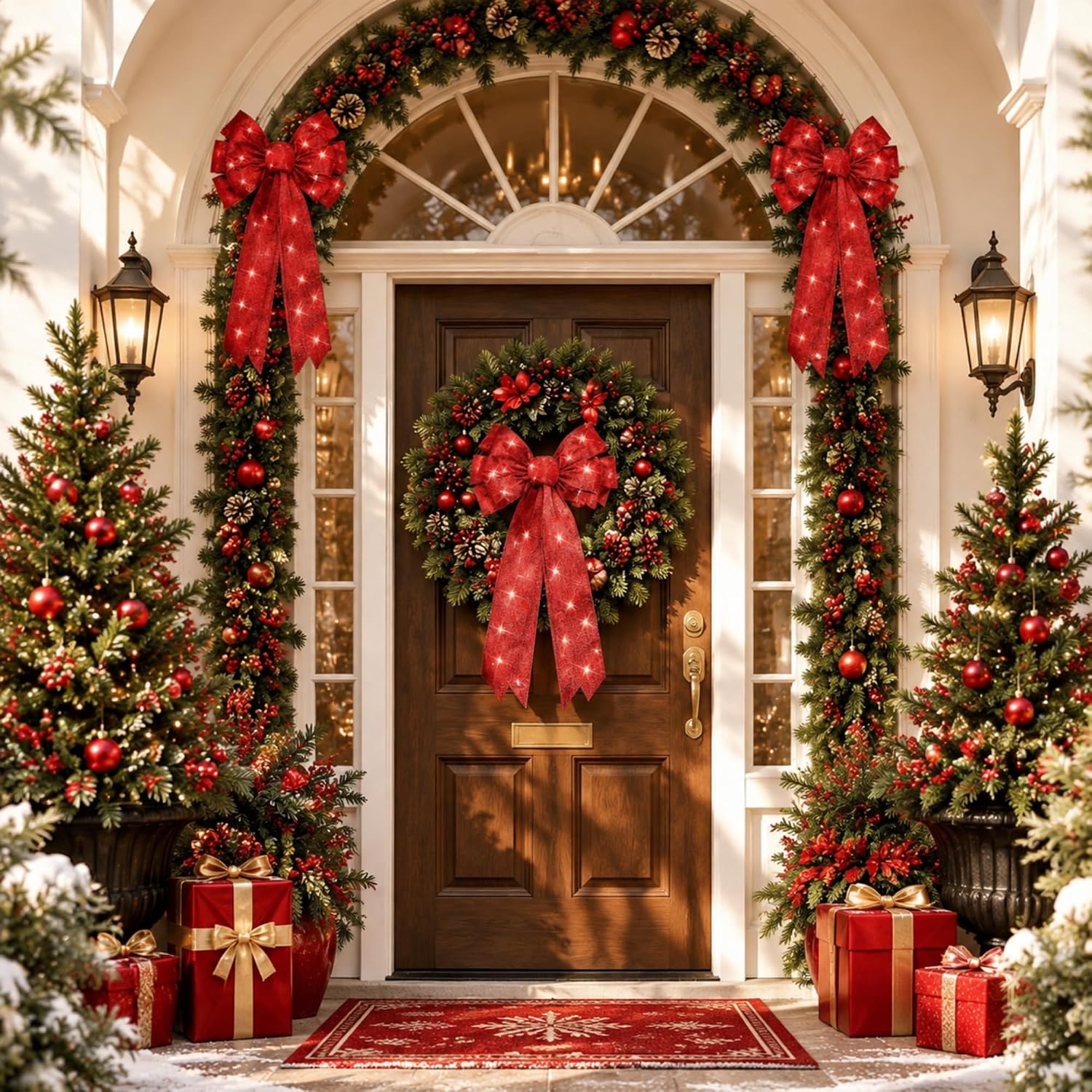 Ashenby 2 Pcs 18x10 in Large Lighted Christmas Bows Decorations with Lights, 6.72 ounces, Shine Style, Red