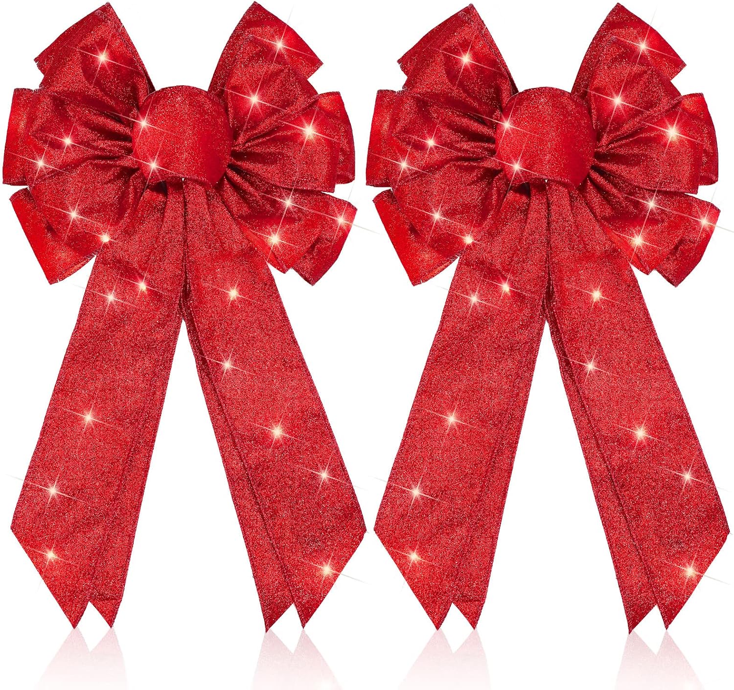 Ashenby 2 Pcs 18x10 in Large Lighted Christmas Bows Decorations with Lights, 6.72 ounces, Shine Style, Red