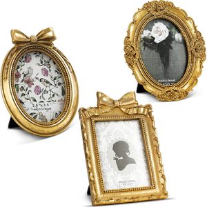 Aldernest 3 Pcs Tiny Vintage Ornate Picture Frames 2.5 x 3.5 Inch Gold