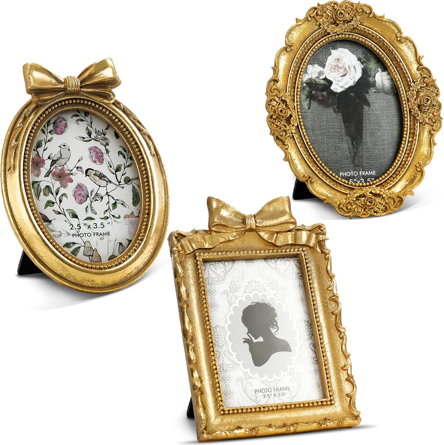 Aldernest 3 Pcs Tiny Vintage Ornate Picture Frames 2.5 x 3.5 Inch Gold