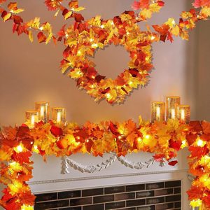 Aldernest 2 Pack Fall Leaf Garland with Lights, Battery Operated Thanksgiving Decor, Orange, Red, 11.8 Feet