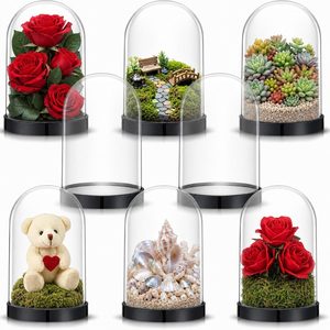 Aldernest 12 Pcs Plastic Dome with Base Cloche for Craft Clear Display Case, 2.5 pounds, black and clear