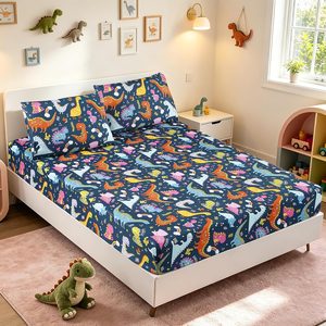 Aldernest 3Pcs Dinosaur Sheets Twin Size Colorful Cute, 0.49 kg, Black
