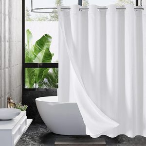 Aldernest No Hook Weave Fabric Shower Curtain with Snap-in Liner White, 72x74, 11.52 ounces