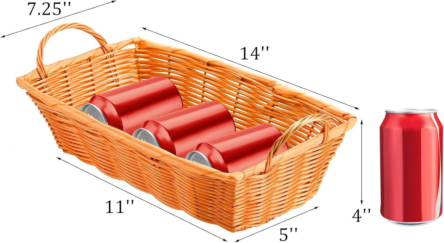 Ashenby 6 Pcs Poly Wicker Bread Basket with Handle, Orange