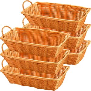 Ashenby 6 Pcs Poly Wicker Bread Basket with Handle, Orange