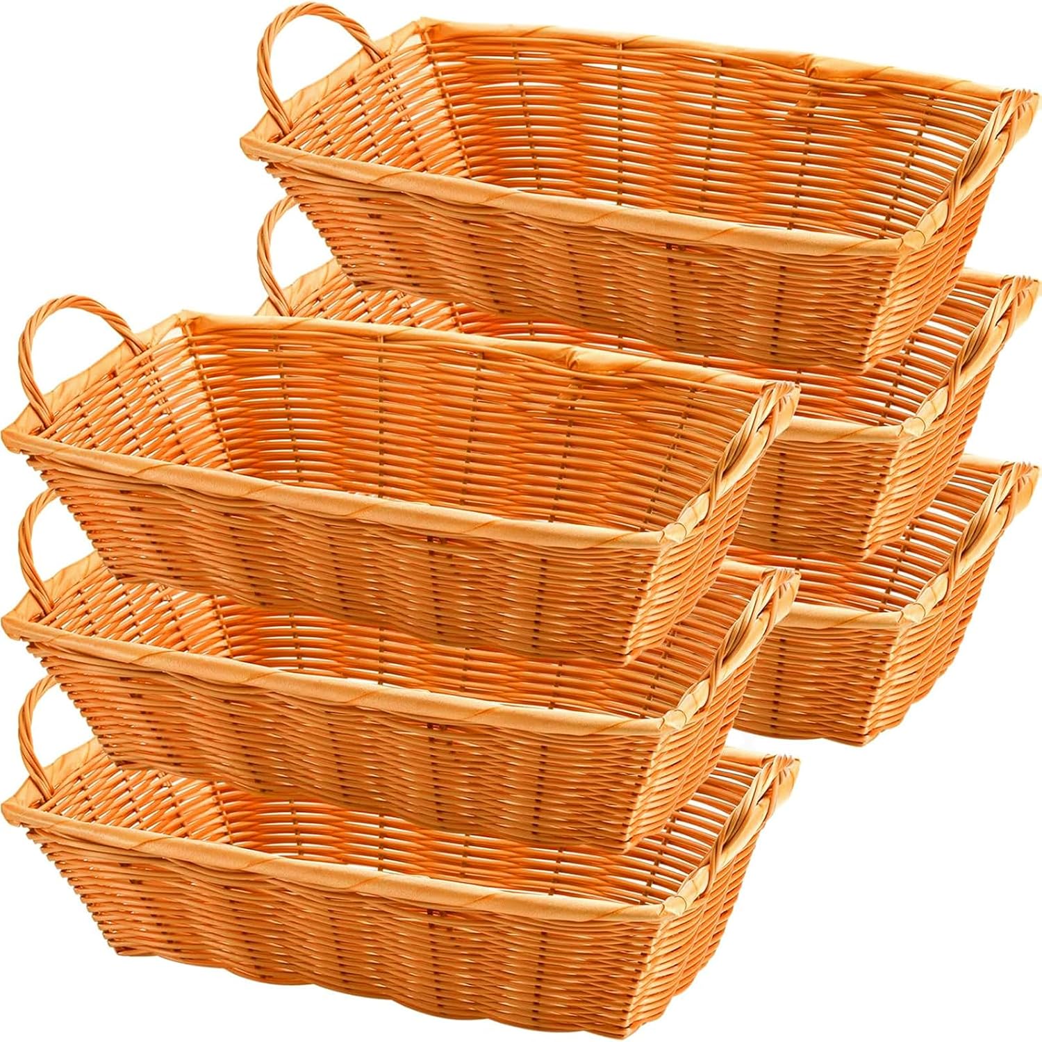 Ashenby 6 Pcs Poly Wicker Bread Basket with Handle, Orange