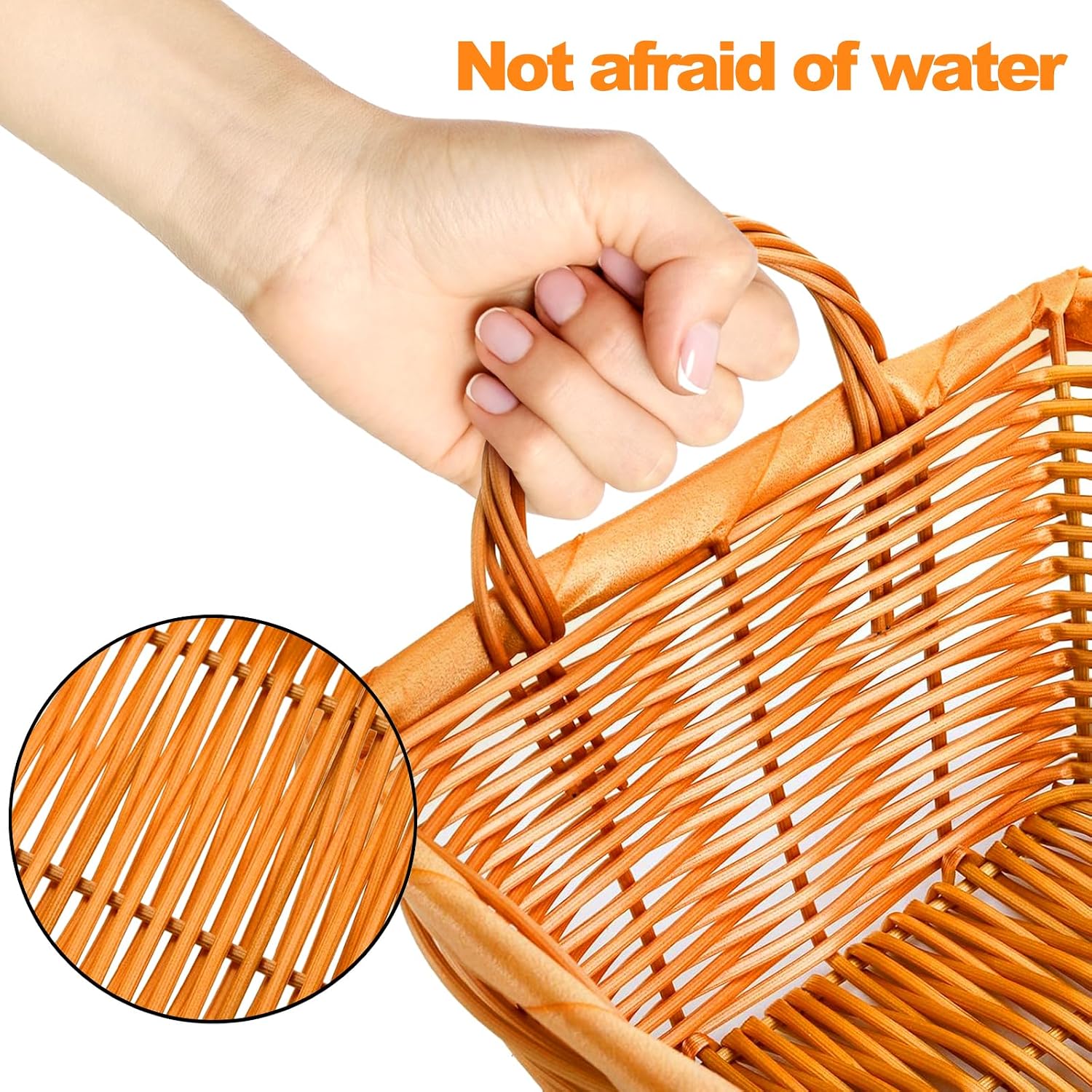 Ashenby 6 Pcs Poly Wicker Bread Basket with Handle, Orange