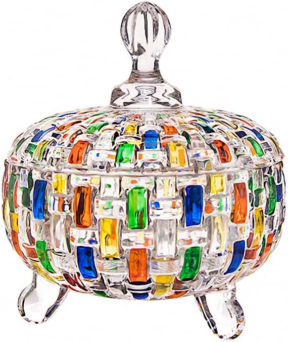 Aldernest Elegant-Hand Painted Colorful Large Crystal Glass Candy Box, 680.39 g, 6.9"x3"x5.9"