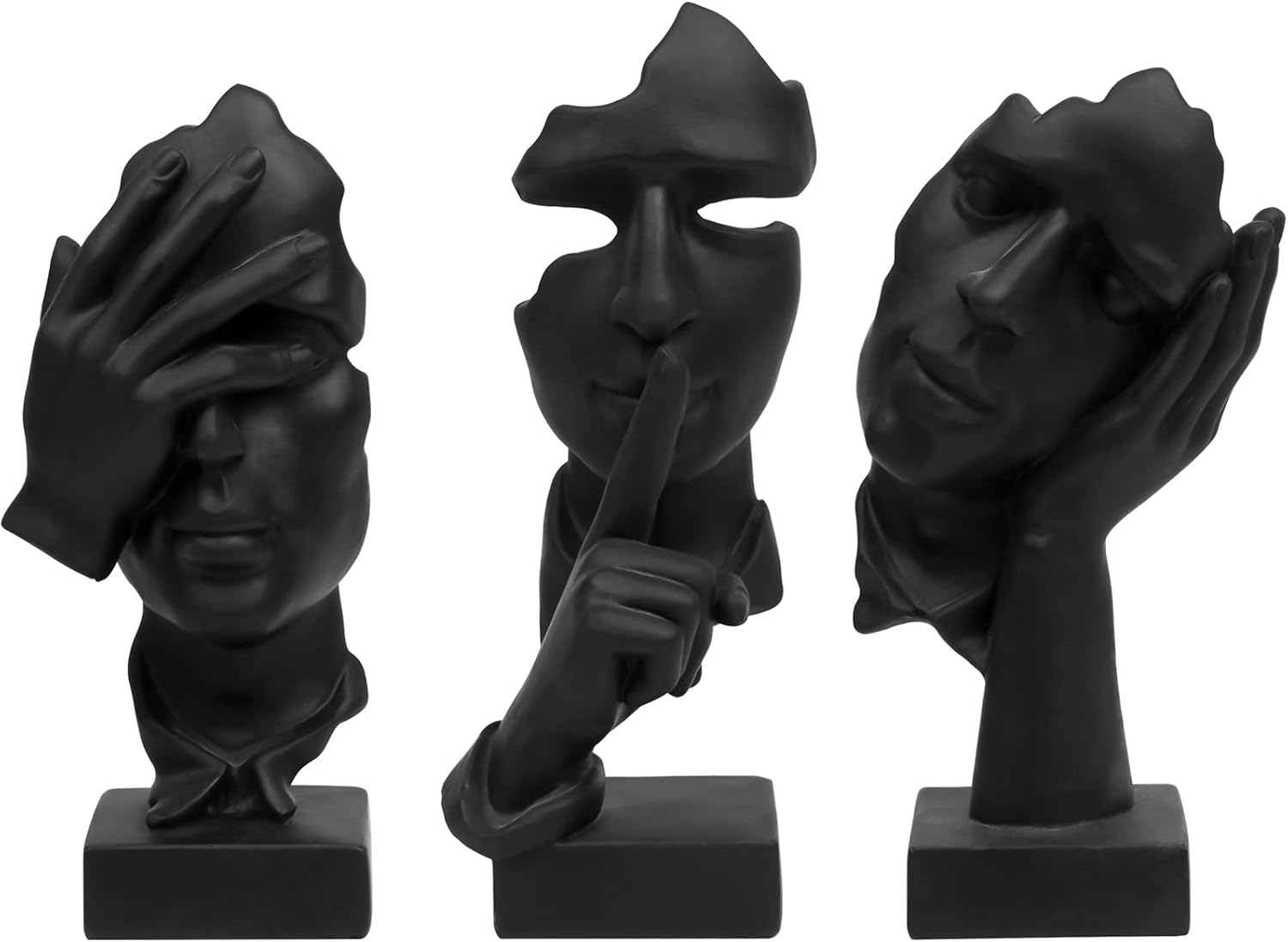 Maplewick Prosfalt 3 Pcs Thinker Statue, Silence is Gold Abstract Art Figurine, 1.3 pounds, 7.8 x 7.8 x 4.1 inches