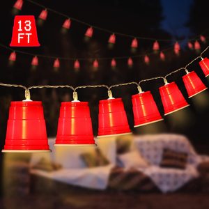 Tanglewick 13 Ft 20 LED Red Cups String Lights, Mini Shot Cup Lights, 4.48 ounces
