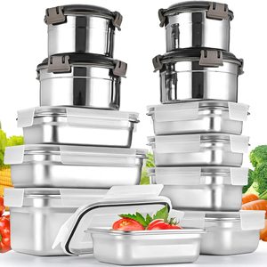 Aldernest 12PC 304 Stainless Steel Food Storage Containers with Lids Leakproof, 4.1 pounds, Extra Large, Silver