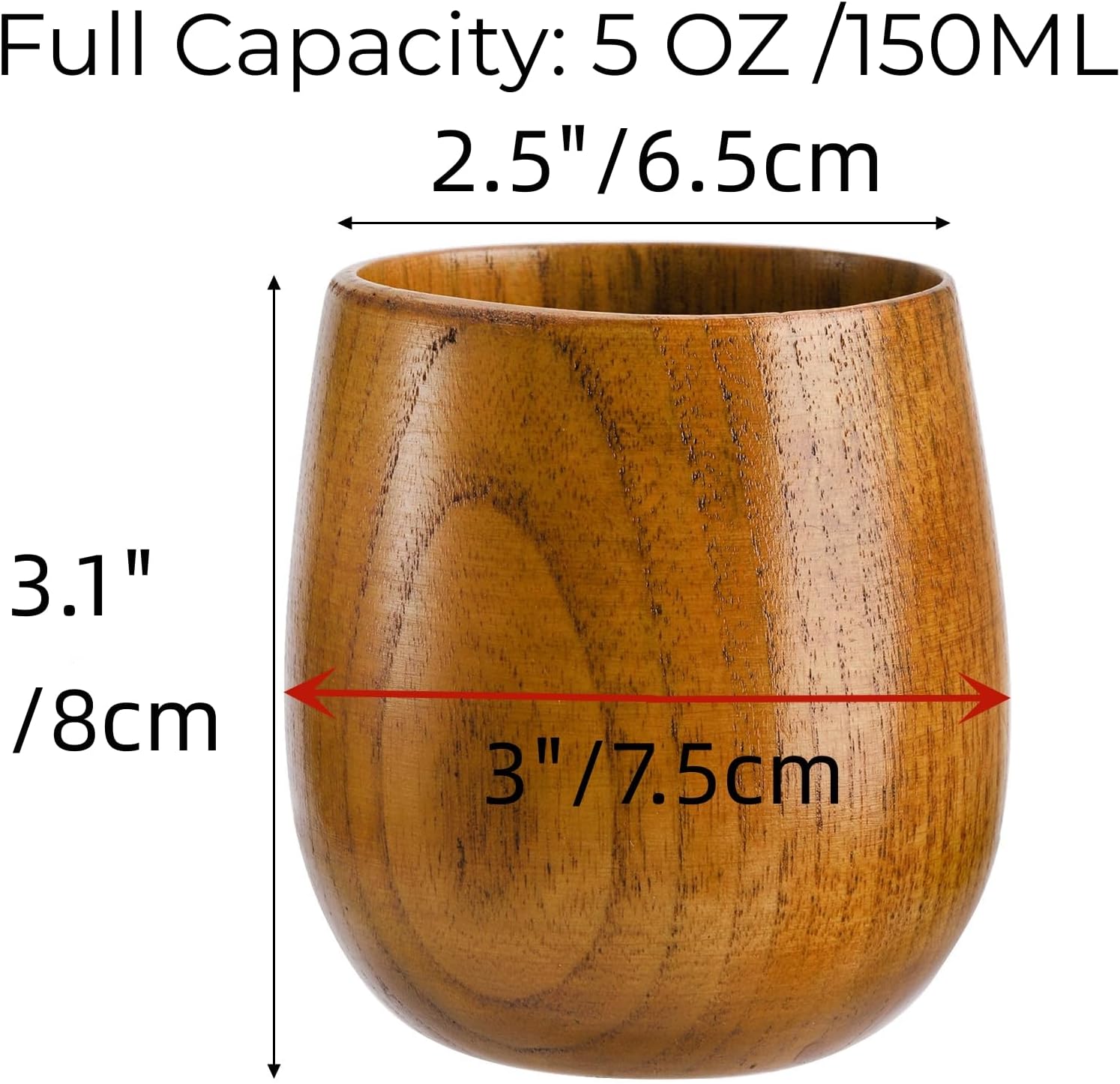 Birchmont 6 Pack Wooden Tea Cups, 5 Oz Japanese Tea Cups Handmade Natural Wood Water Cup for Drinking, 200 g, 6 Count (Pack of 1), Brown