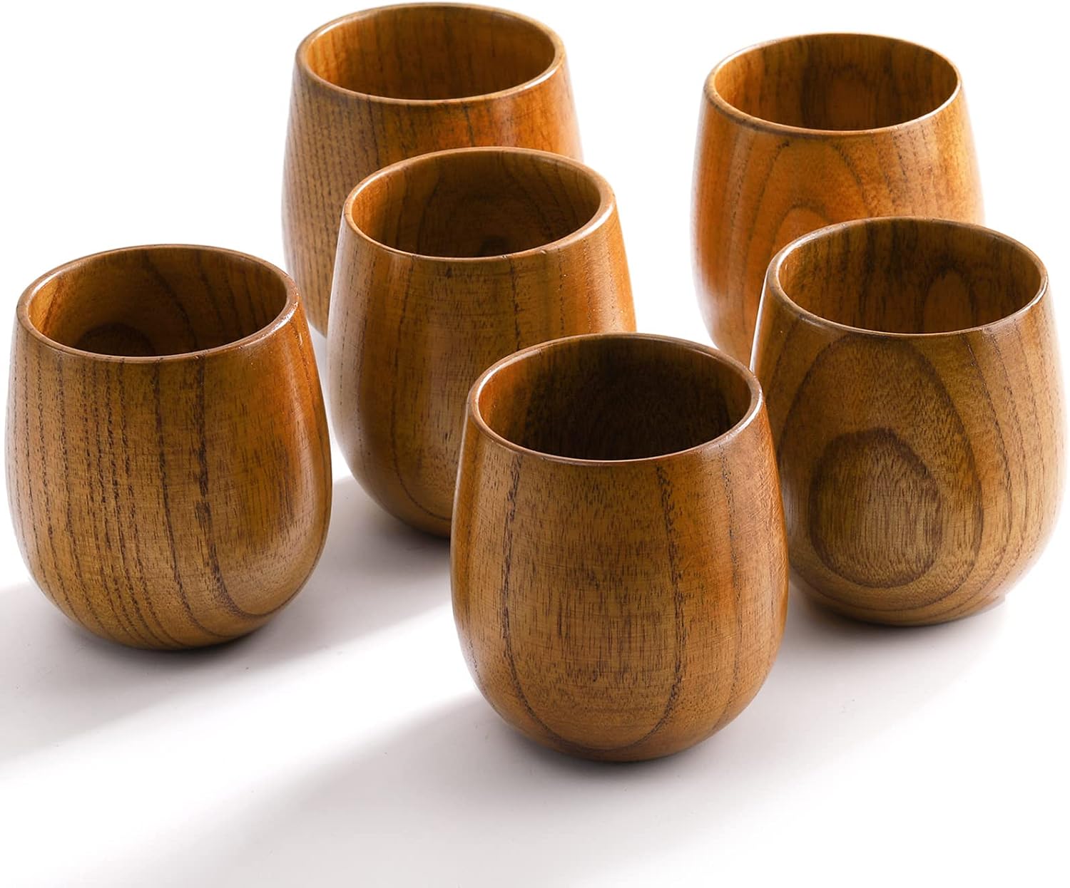 Birchmont 6 Pack Wooden Tea Cups, 5 Oz Japanese Tea Cups Handmade Natural Wood Water Cup for Drinking, 200 g, 6 Count (Pack of 1), Brown