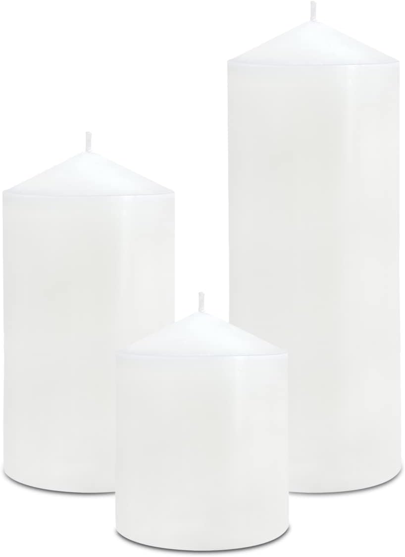 Aldernest Pillar Candles 3 x 4, 6 | and 8 inches, Large Handmade Candles Set of 3, 3.9 pounds, White