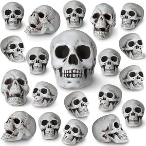 Tanglewick 20 Pcs Halloween Skulls Decor, Plastic Skeleton Heads, Medium, Dark Color
