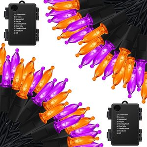 Birchmont Battery Halloween Lights 2 Pack 17ft 100 LED Halloween String Lights, 0.29 kg, Orange Purple
