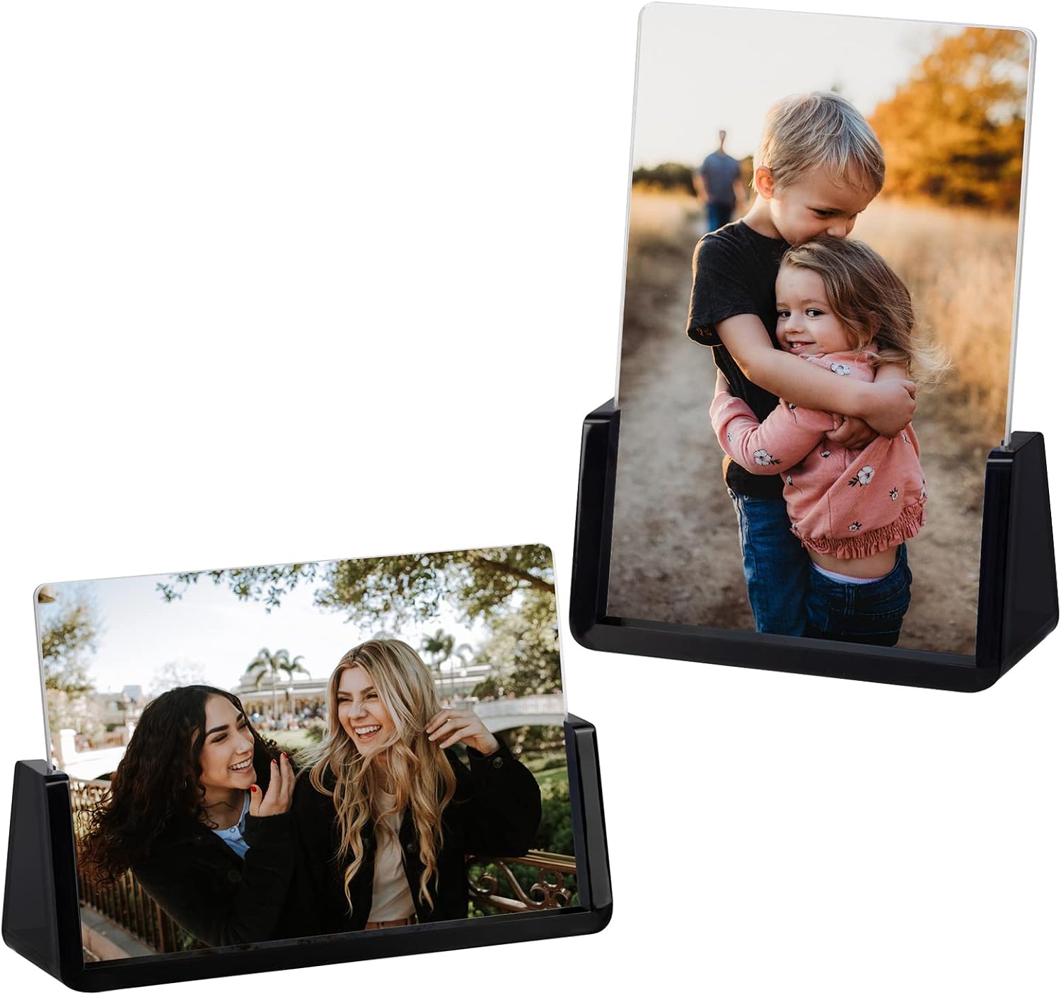 Aldernest 2 Pack Acrylic Picture Frames 4x6 with Translucent Black Base Stand, 11.2 ounces