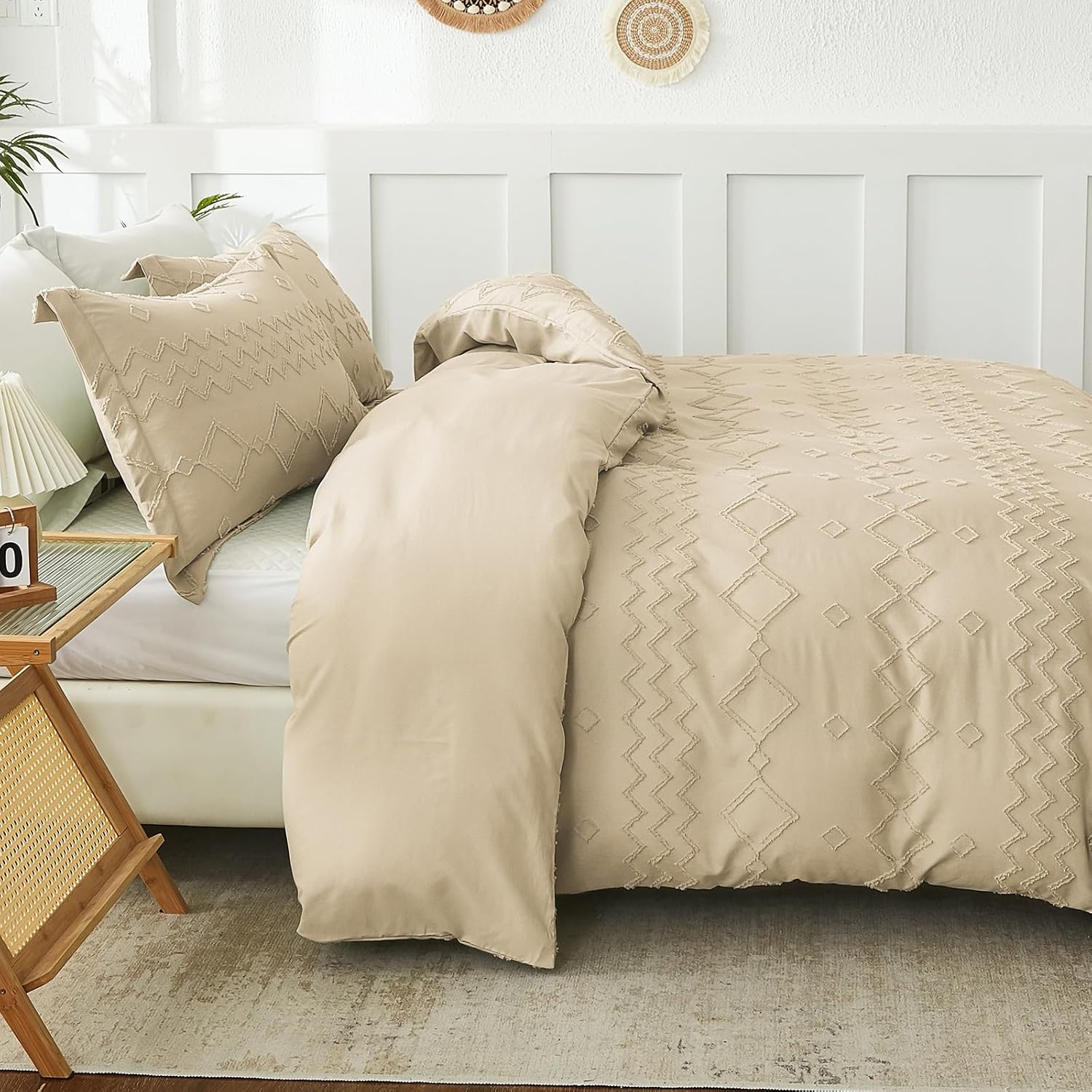 Aldernest Boho Duvet Cover Set - Tufted Comforter Set with Boho Embroidery, Twin(68"×90"), 2 Set