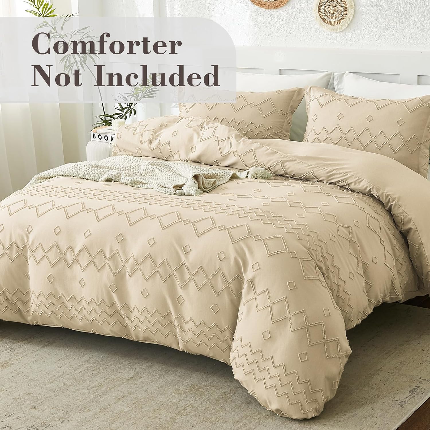 Aldernest Boho Duvet Cover Set - Tufted Comforter Set with Boho Embroidery, Twin(68"×90"), 2 Set