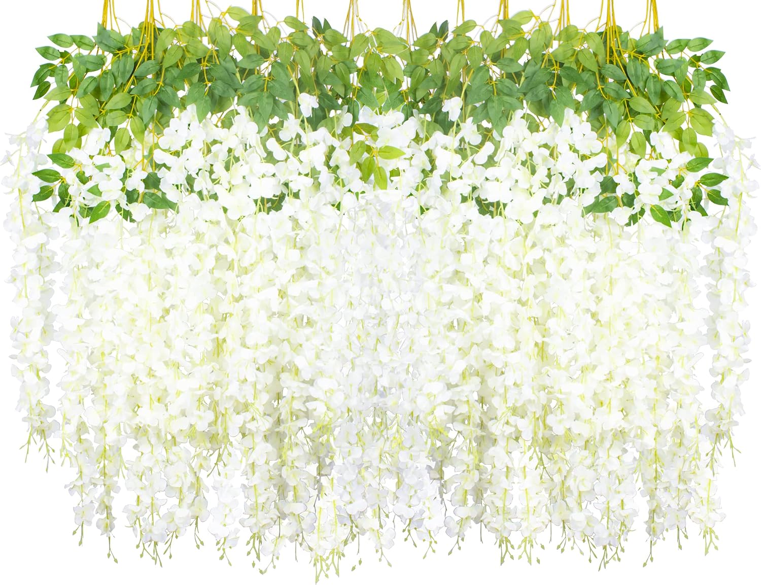 Ashenby 24 Pack Artificial Fake Wisteria Vine Ratta Hanging Garland Silk Flowers String Home Party Wedding Decor, 0.7 kg, White