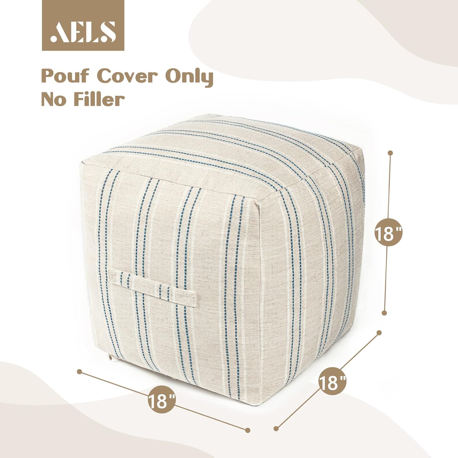 Aldernest Unstuffed Farmhouse Pouf Cover for Living Room, Boho Storage Bean Bag Cubes, 18"D x 18"W x 18"H, Navy