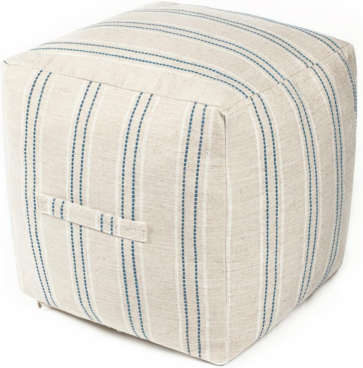 Aldernest Unstuffed Farmhouse Pouf Cover for Living Room, Boho Storage Bean Bag Cubes, 18"D x 18"W x 18"H, Navy