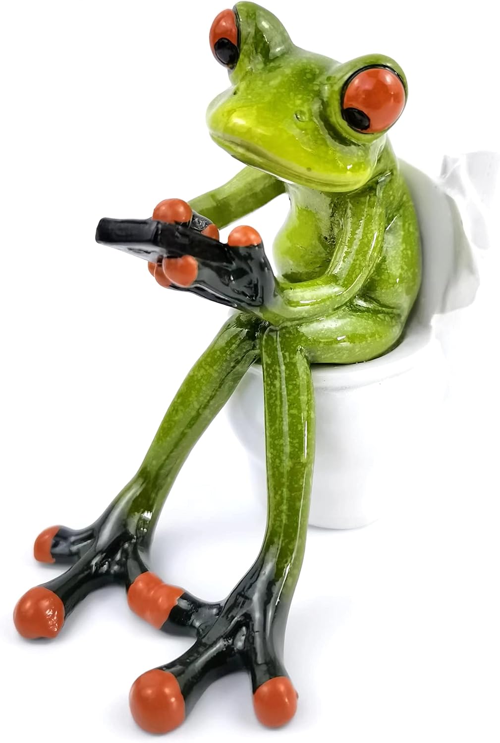 VelloHome Frog Figurines Cute Craft Resin Frog Statue for Home Bathroom Decor, 11.36 ounces, Frog Sitting on Toilet