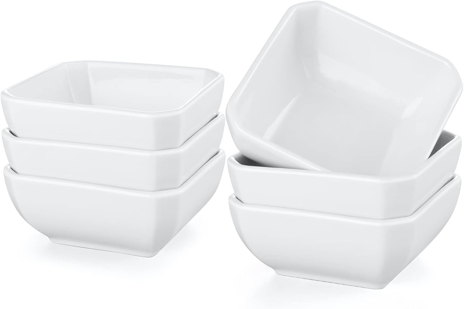 Ashenby 3 OZ Square Dip Bowls Set of 6, White Ceramic Dipping Sauce Dishes