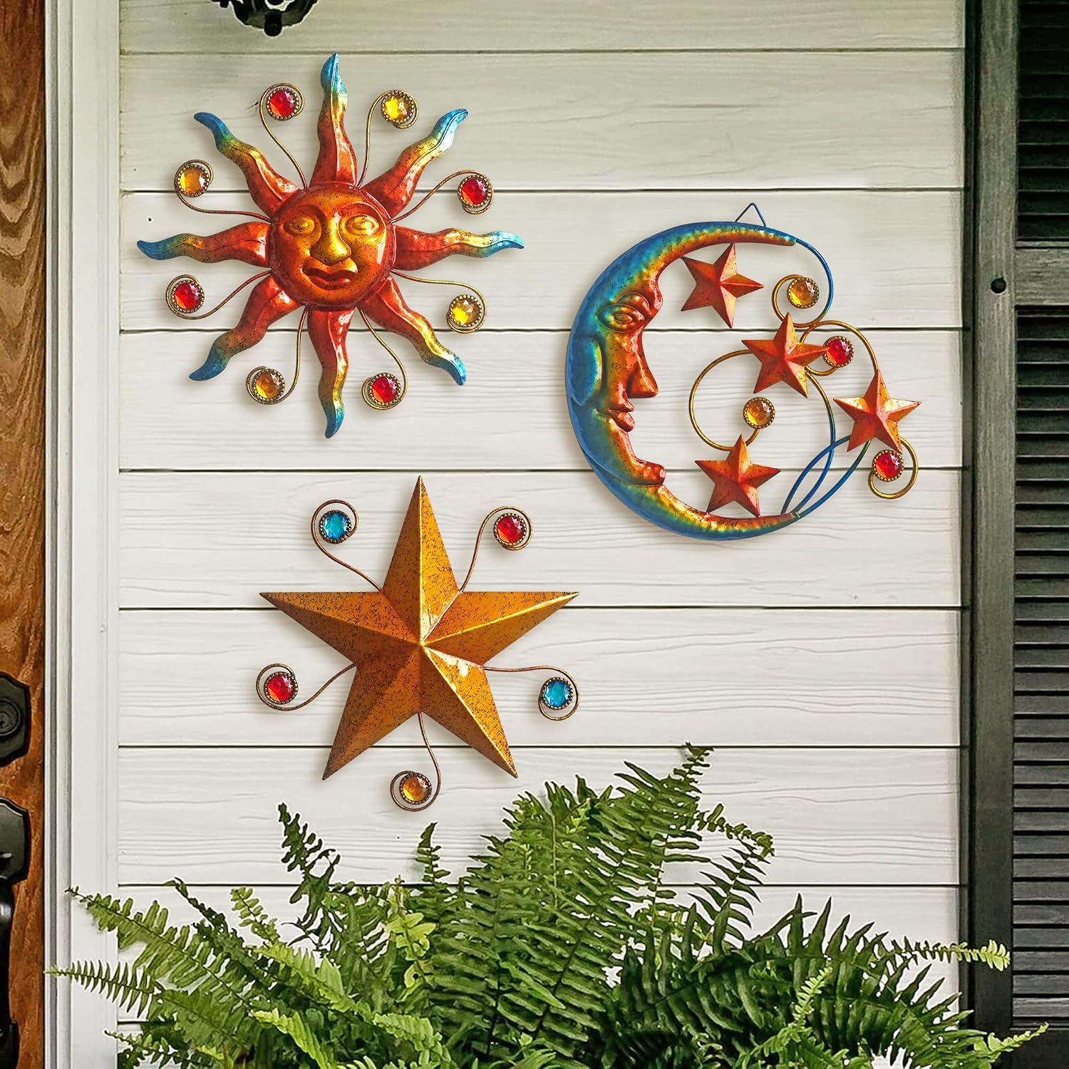 Tanglewick Metal un Moon Star Wall Decor, Wall Decor Hanging, Celestial decor, 9.12 ounces, 9 x 9 inches, 8.75 x 8.5 inches, 7.5 x 7.75 inches