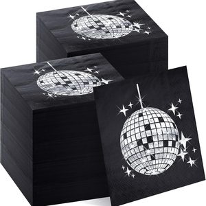 Ashenby 160 Pack Disco Party Cocktail Napkins 3 Ply Disco Ball Napkins, Black