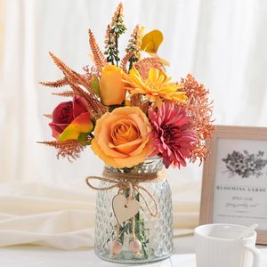 Ashenby Artificial Flowers with Vase, Faux Silk Flowers Arrangement in Vase, 1.5 pounds, Autumn Red Yellow