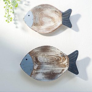 Aldernest 2Pcs Wood Fish Nautical Beach Wall Decor, 0.36 kg, 9.5 x 6 inches, 7.9 x 4.7 inches, Vintage