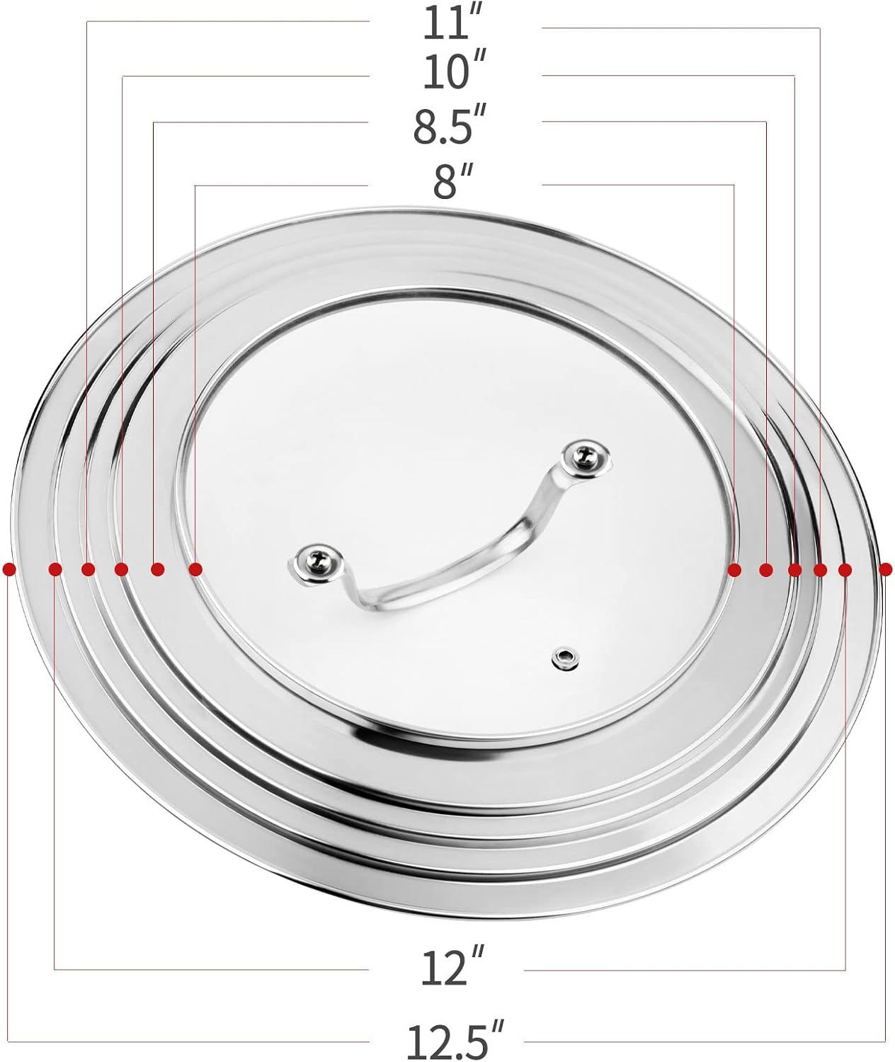 Aldernest Stainless Steel Universal Lid for Pots, 1.5 pounds, Silver