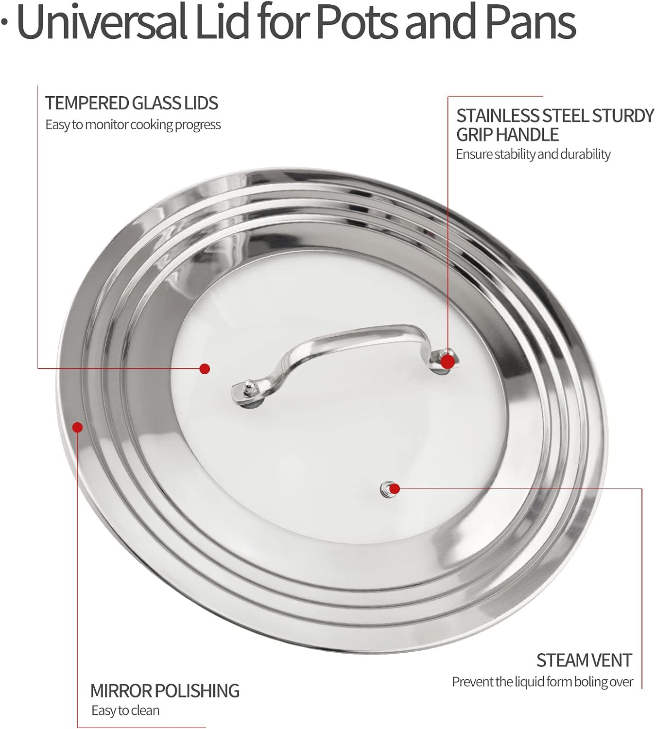 Aldernest Stainless Steel Universal Lid for Pots, 1.5 pounds, Silver