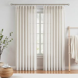 Ashenby Natural Linen Pinch Pleated Semi Sheer Curtains 42Wx84Lx2, 1.31 kg, Natural/Pinch